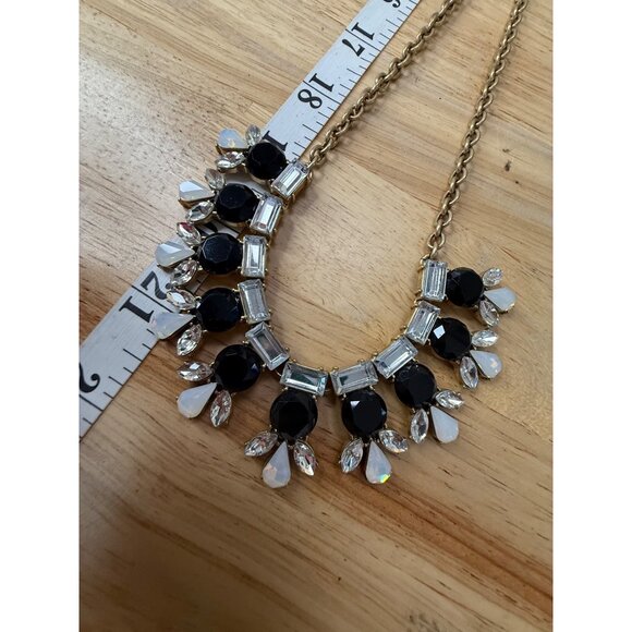 J. Crew Statement Necklace Gold Chain With Black & Clear Stones Teardrop - Picture 4 of 9